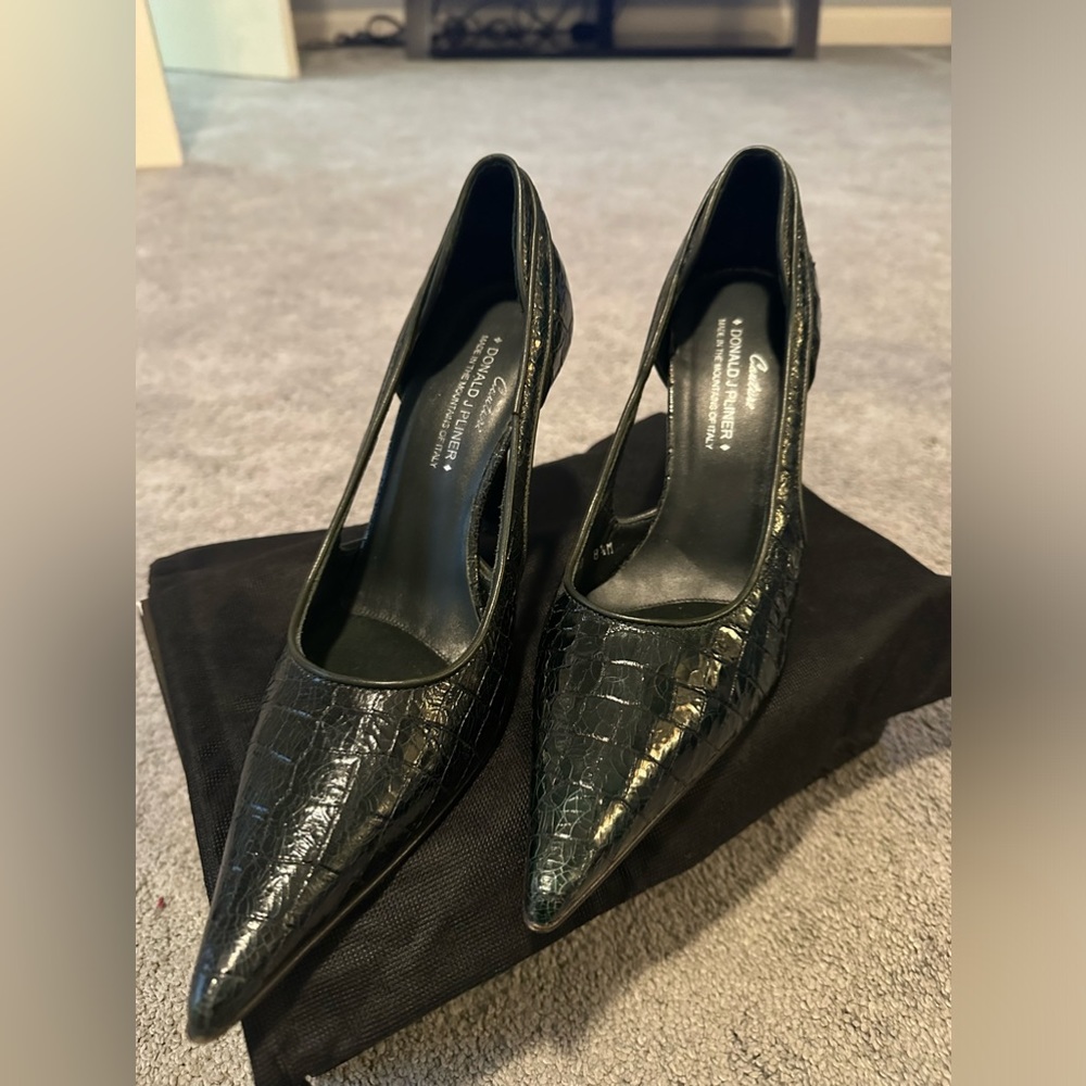 Donald J. Pliner Dark Green Croc-Embossed Heels